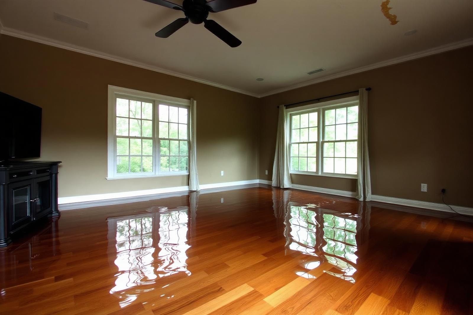 Water damage on hardwood floor in a Houston home